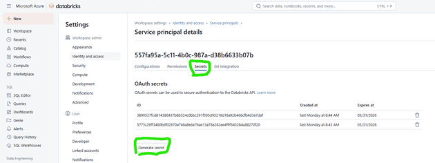 create secret tokens from inside databricks workspace