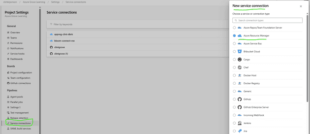 Create new service connection in azure devops