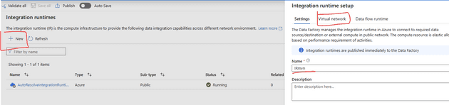 create an integration runtime that has virtual network attached